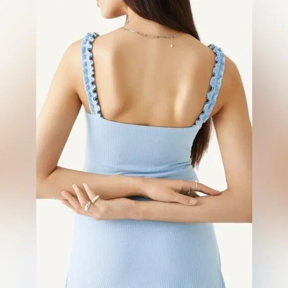 NEW OGL Move Size M Plantive Elf Brami Mini Dress With Shorts Baby Blue Ribbed - Picture 8 of 17